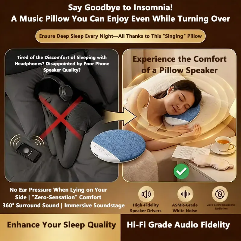 Under Pillow Bluetooth Sleep Speaker Portable Bedside Audio Device Soft Pillow Speaker for Relaxation Sleeping & Home Relaxation