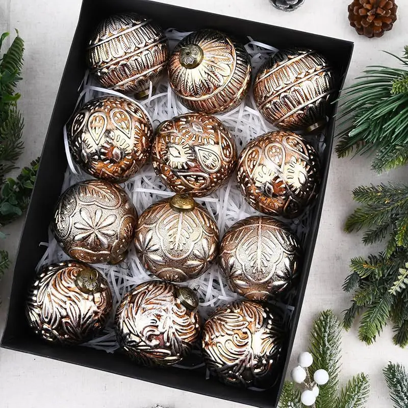 

12PCS/Set Retro Plastic Christmas Ball Pendant Ornament for Home Tree Decorations Xmas Craft Supplies Party New Year Gift 2025