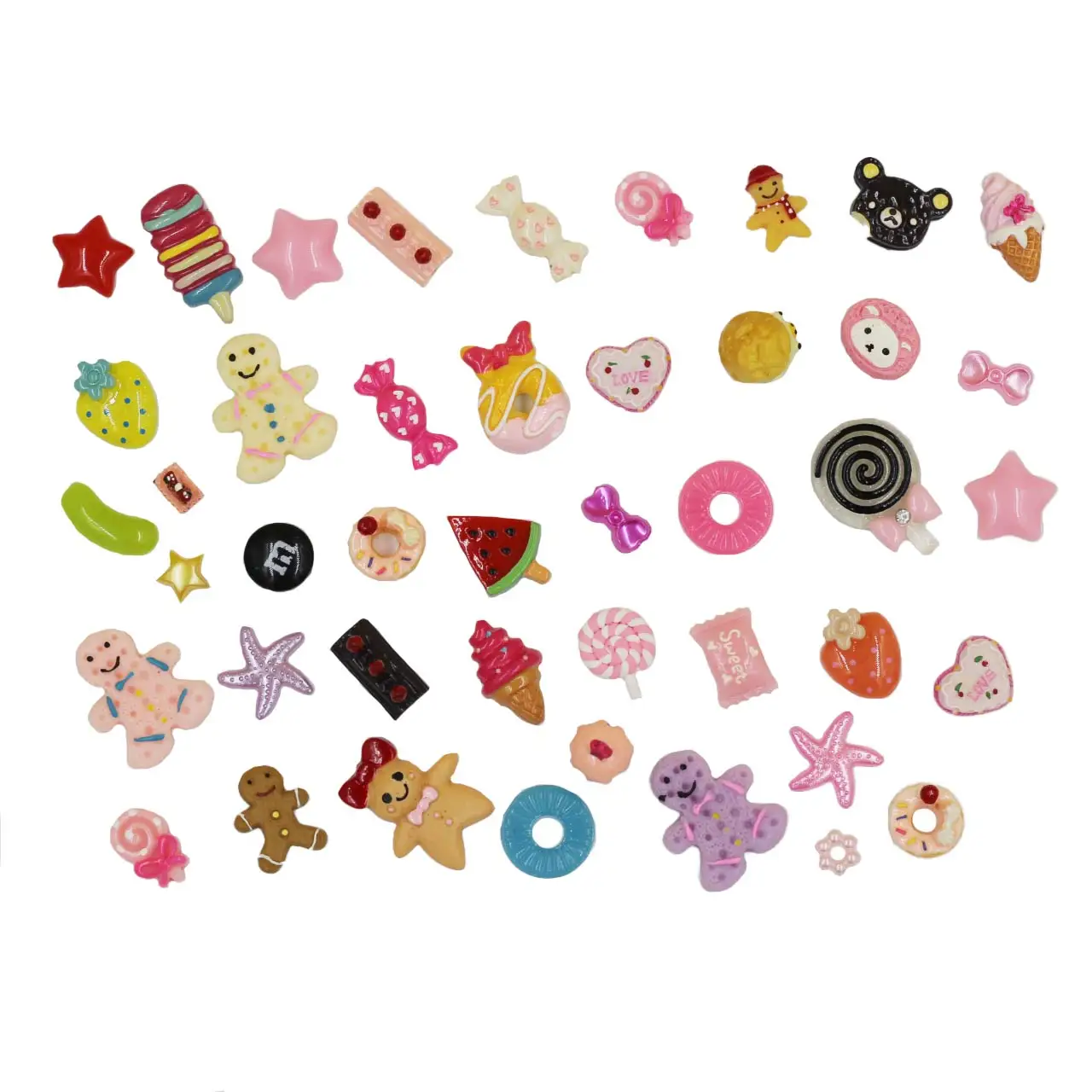 500PCS Mixed Random Cake Candy Ice Cream Flatback Resin Cameos 5-30mm DIY Crafts Decoration Jewelry Accessories Material Package
