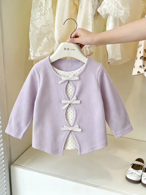 Sweet Style Long Sleeve T-Shirt for Girls with  Knot Decoration Base Shirt Versatile Top New 2026 Autumn Collection