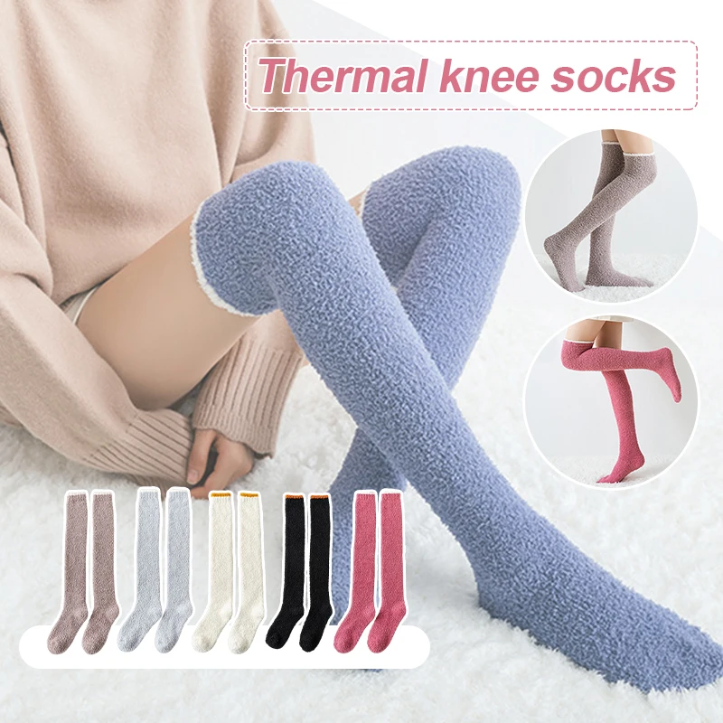 

Soft Coral Fleece Stockings Women Winter Warm Thigh High Stockings Home Keep Warm Over Knee High Long Socks