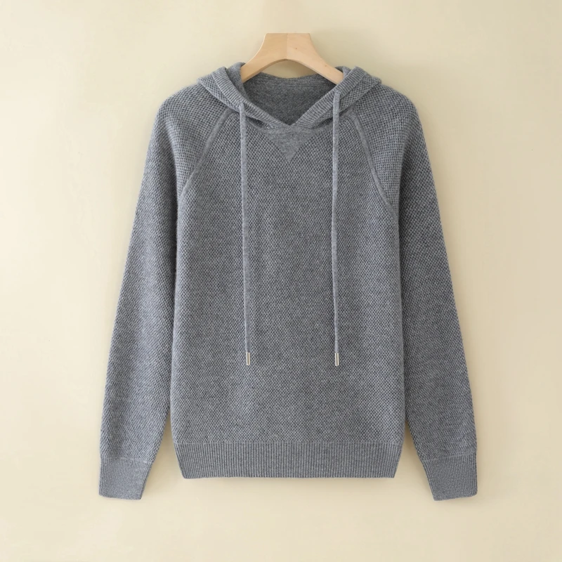 High-end Women‘ s Hooded Pullover 100% Goat Cashmere Sweater  Autumn Winter Casual Fashion Cashmere Knitwear Thickened Hoodie