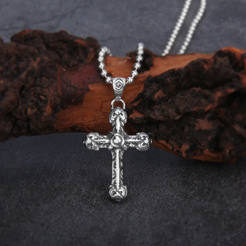 Unibabe Thai Silver Retro Cross Pendant Man Woman S925 Sterling Silver Vintage Small Cross Pendant Fine Jewelry