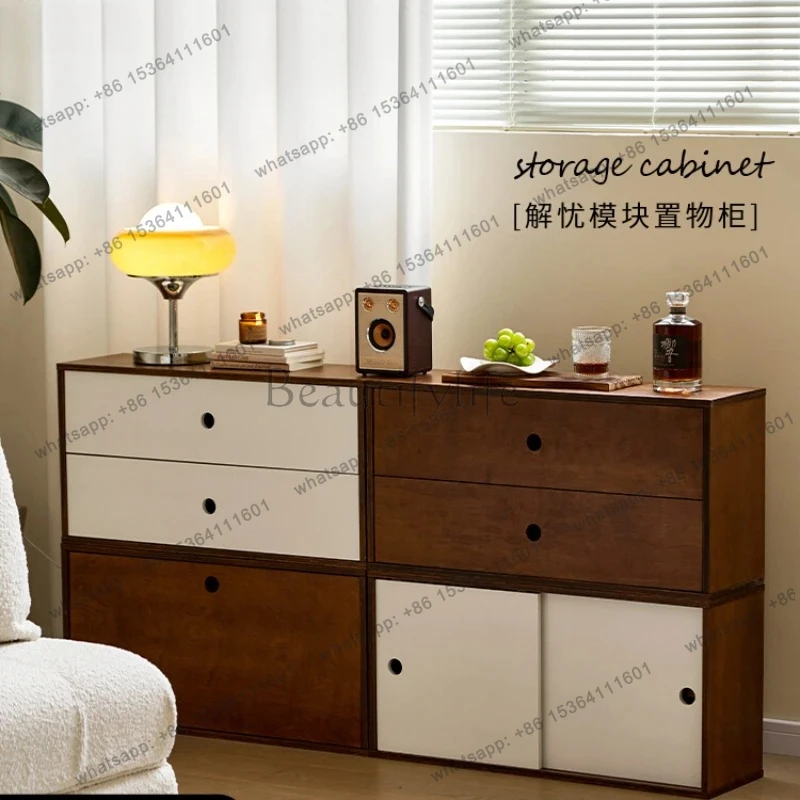 module combination cabinet wabi sandy wind retro simple side cabinet medium antique storage TV cabinet