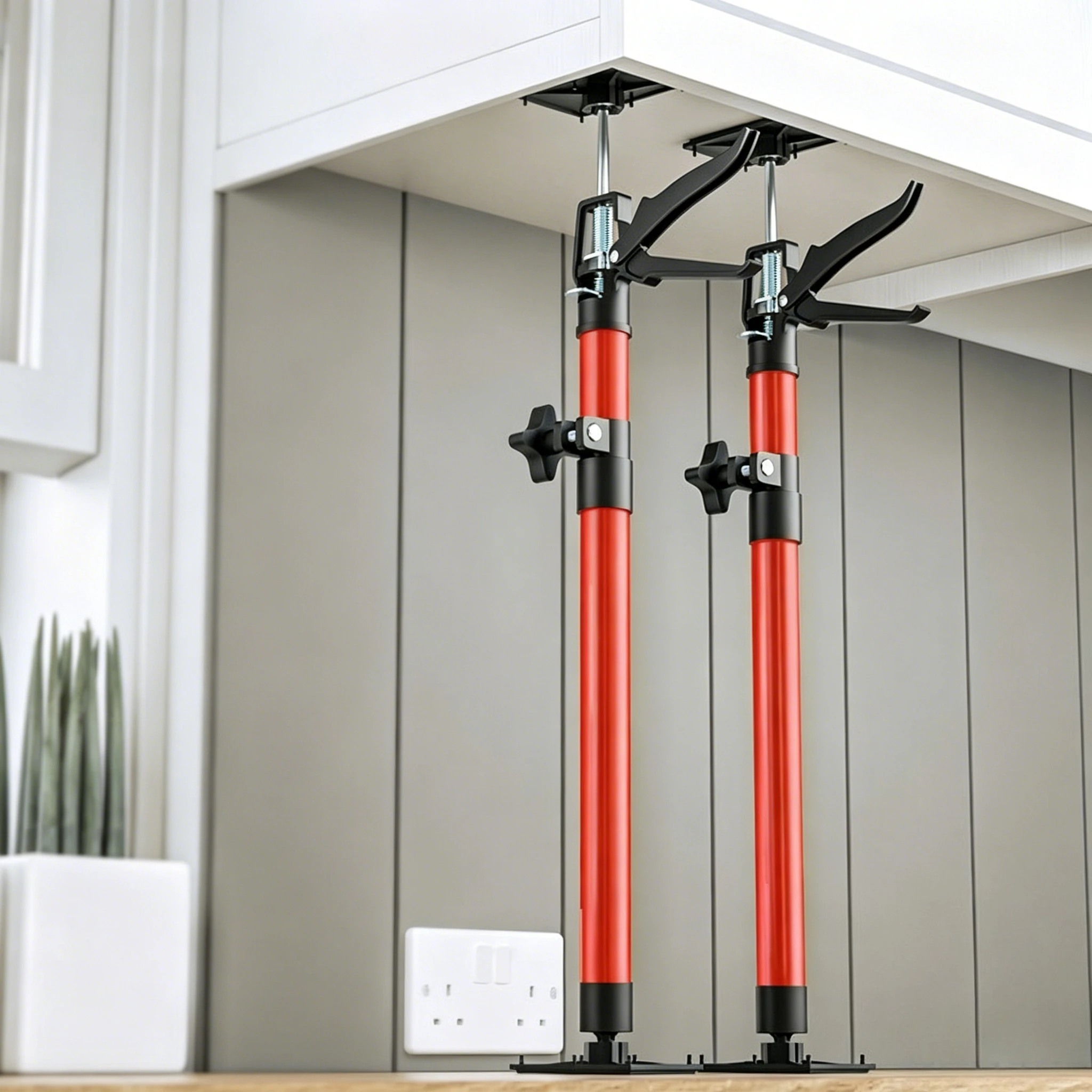 Tiges de support télescopiques réglables, 2 pièces, 115-290cm, antidérapantes, stables, résistantes aux charges lourdes, poteaux de support auxiliaires permettant de gagner du temps pour l'installation de placards muraux de cuisine et d'armoires