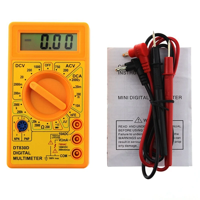 DT-830D Digital Multimeter With Buzzer Square Wave Output Voltage Ampere Ohm Tester Probe DC AC LCD Overload Protection