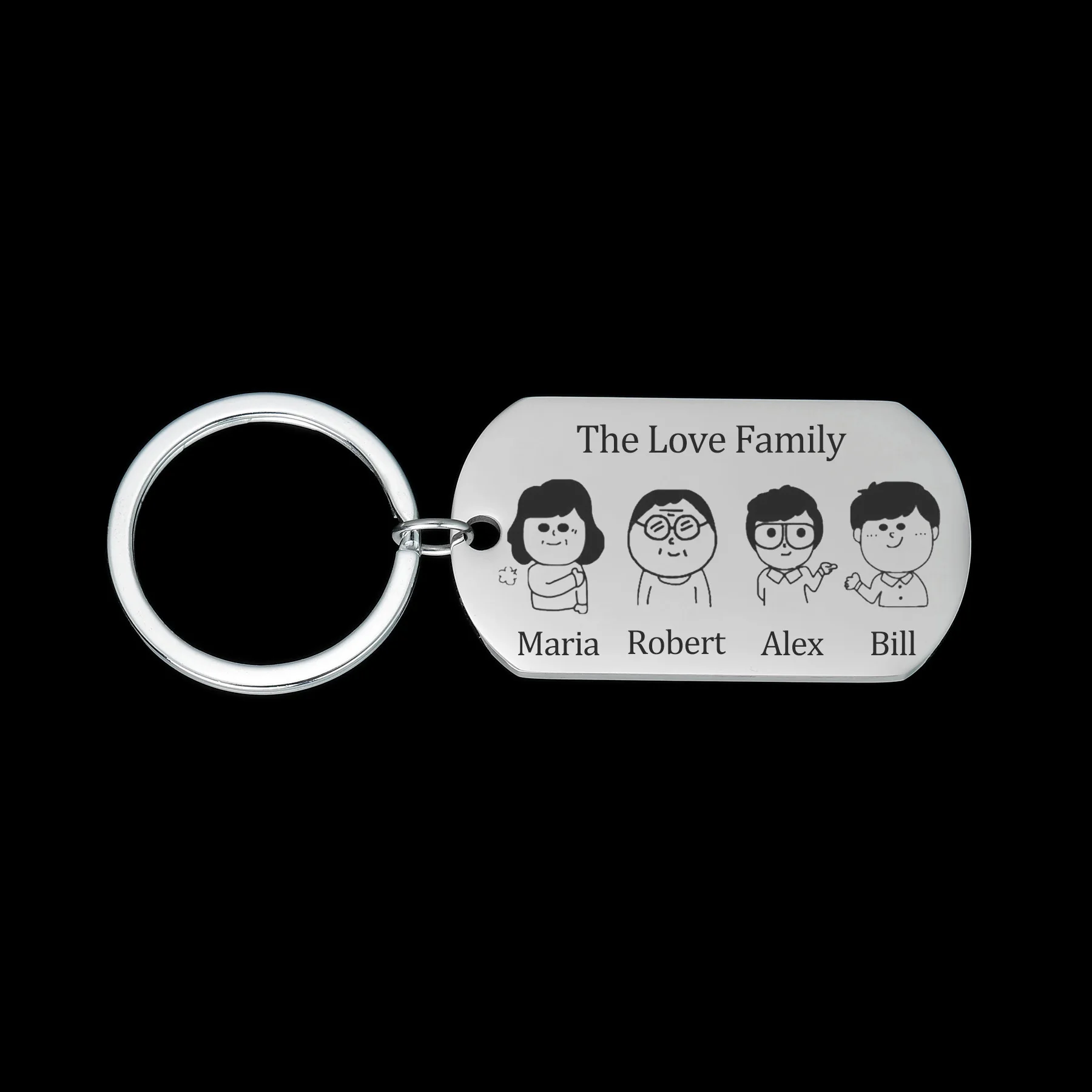 Sifisrri Personalized Engrave Family Name Picture Keychain for Women Stainless Steel Key Ring Family Drive Safe DIY Jewelry Gift