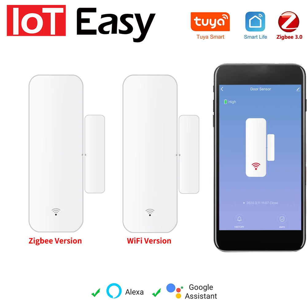 Tuya WiFi Zigbee Smart Door Sensor Smart Home Door Open/Closed Detectors Window Sensor SmartLife Works With Google Home Alexa