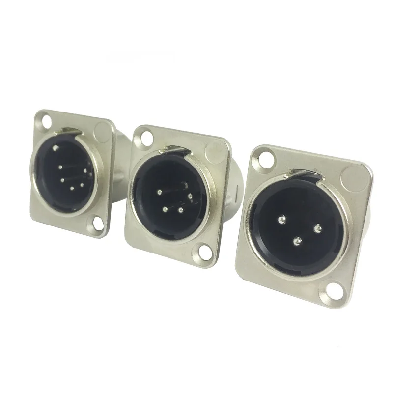 10pcs/lot 3/4/5 Pins XLR Male Plug Panel Mount Nickel Plated XLR Chassis Microphone MIC Cable Terminal XLR Wire Connector
