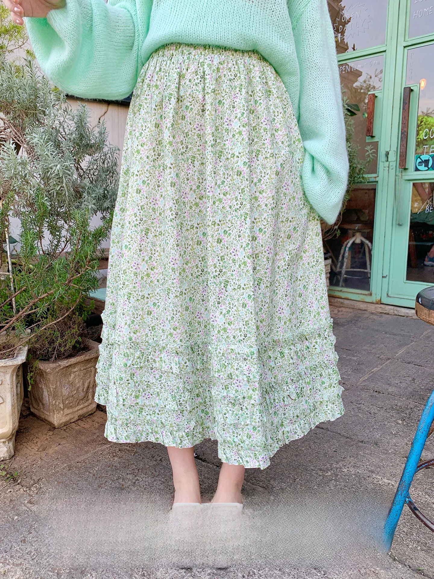 

Новая женская юбка-трапеция из хлопкового гингема с цветочным принтом и оборками, весна 2026, свободный крой, высокая талия