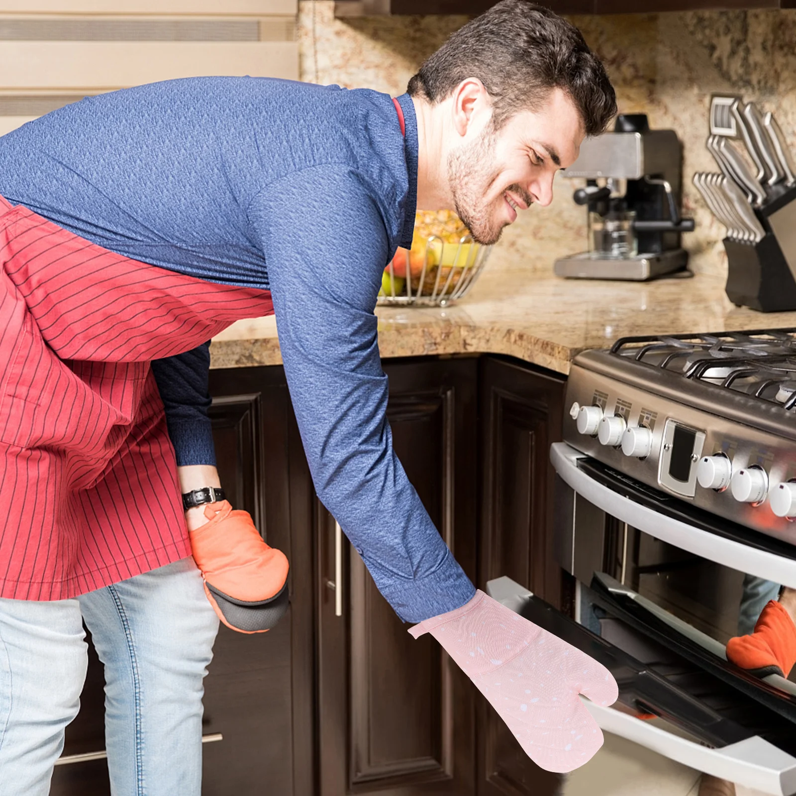 

2 Pcs Microwave Gloves Kitchen Gadget Heat Resistant Oven Mitt Cooking Mitts Bbq Mittens Air Fryer Silicone