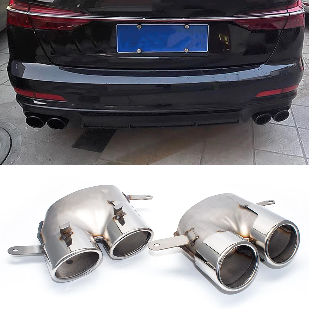 1 Pair 4 Out Stainless Steel Car Exhaust Pipe For 2016-2018 Audi A6 A7 S Line Up To S6 S7 Muffler Tip Tailpipe Exhaust System