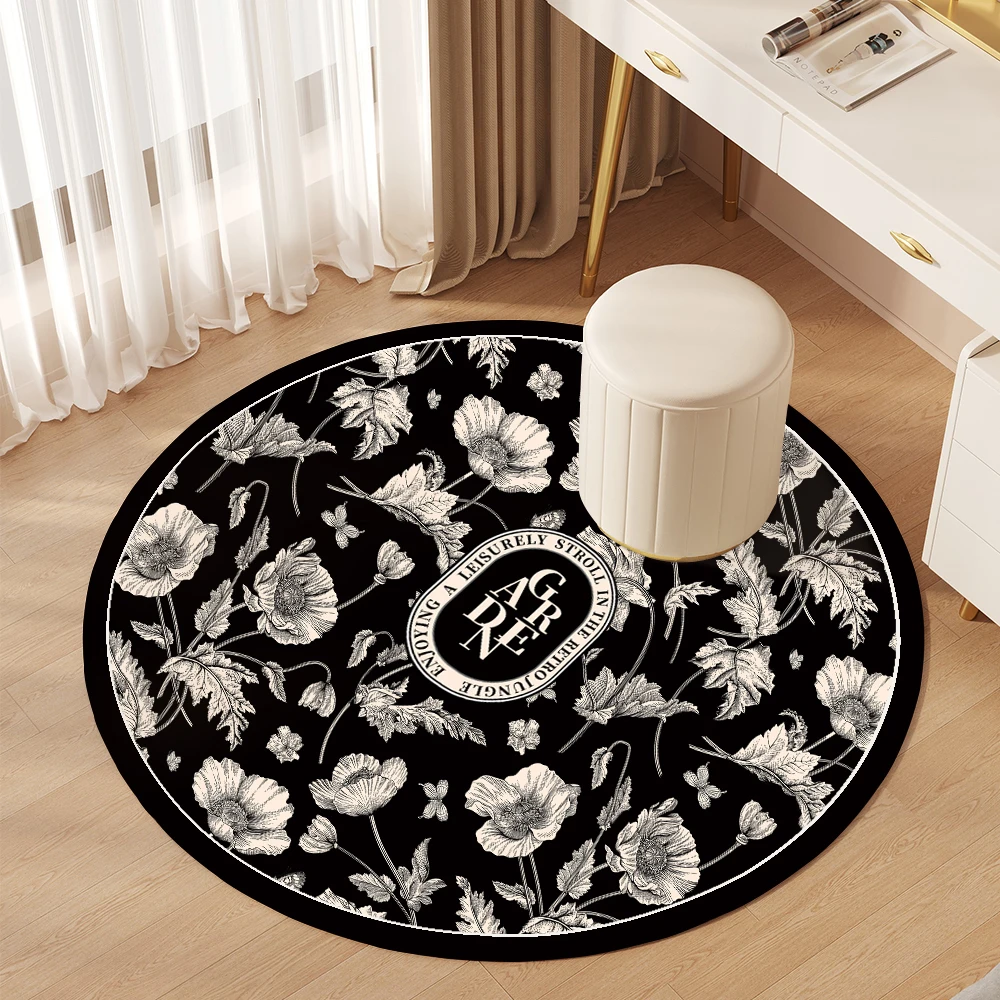 

Flowery Round Rug – French-Inspired Anti-Stain Carpet for Dressing Chair, Study or Rocking Chair Area