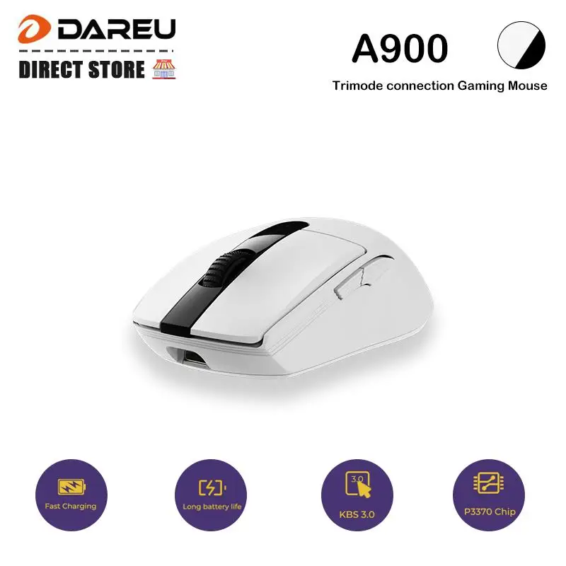 

Dareu A900 Tri-mode Connection 2.4G BT5.1 Wired Gaming Mouse With Fast Charing 500mAh Built-in Li Battery KBS 3.0 PAW3370 Chip