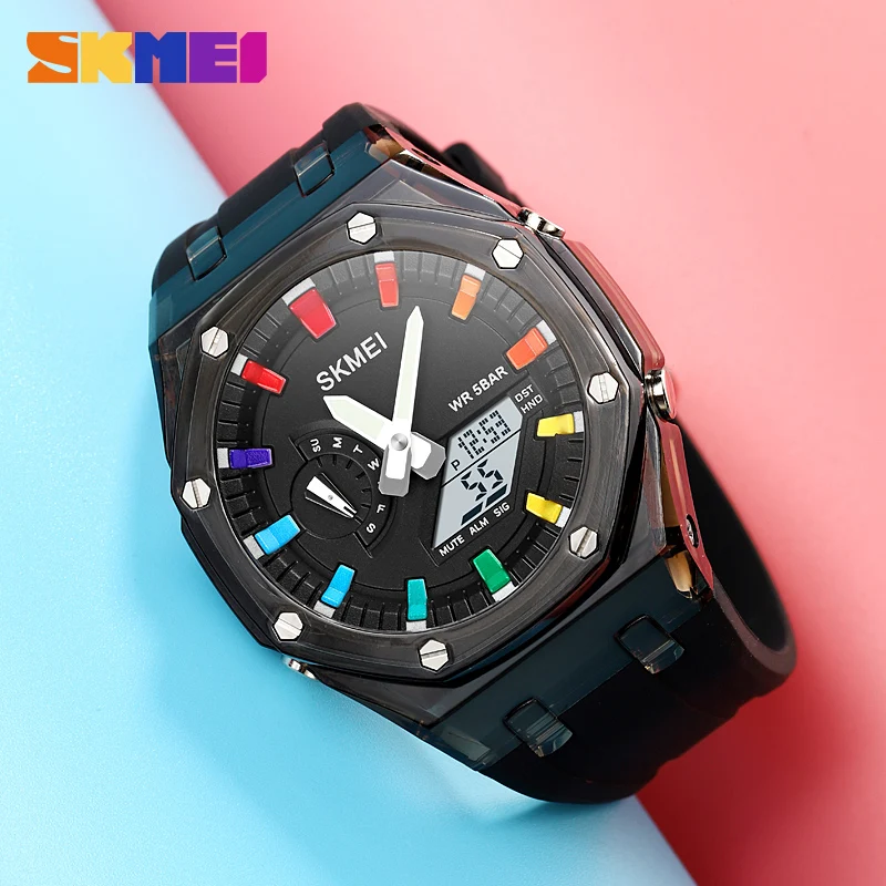 SKMEI Color Digital Watch for Men 50M Waterproof Electronic Women Shockproof Quartz Wristwatches Sports Clock Reloj Hombre 2100