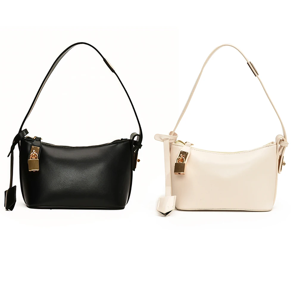 

Women Small Shoulder Bag PU Leather Underarm Bag Zipper with Lock Decor Woman Handbags Hobo Tote Handbag