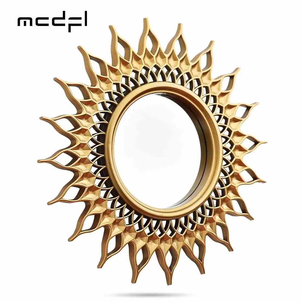 MCDFL Sun Mirror Gold Round Decorative Wall Sunburst Mirrors Home Decoration Accessories Vintage Boho Decor Room Bath Ornaments