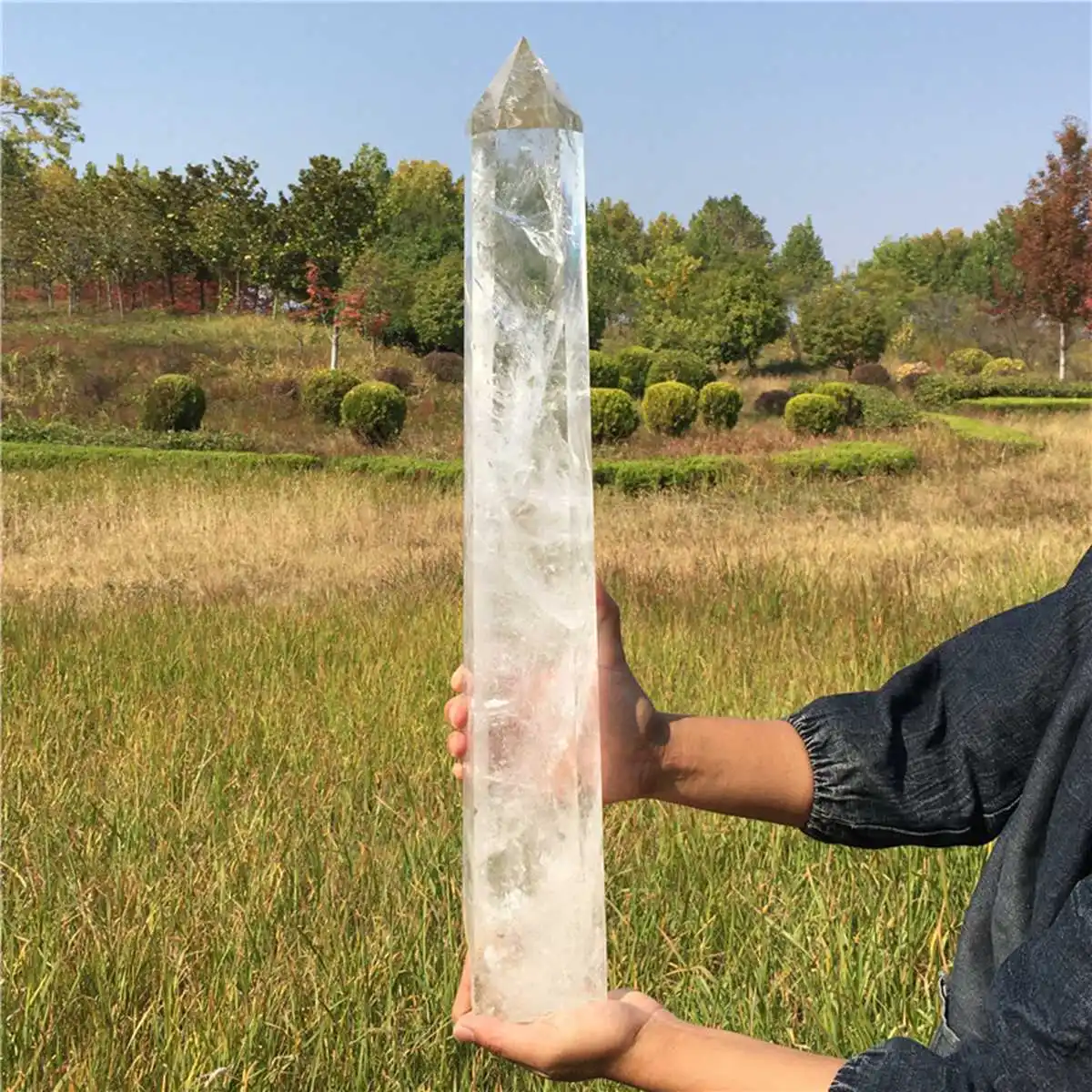 Huge Natural Crystal Clear Transparency Quartz Point Healing Stone Hexagonal Prisms Obelisk Wand Home Degaussing Decor Gem Gift