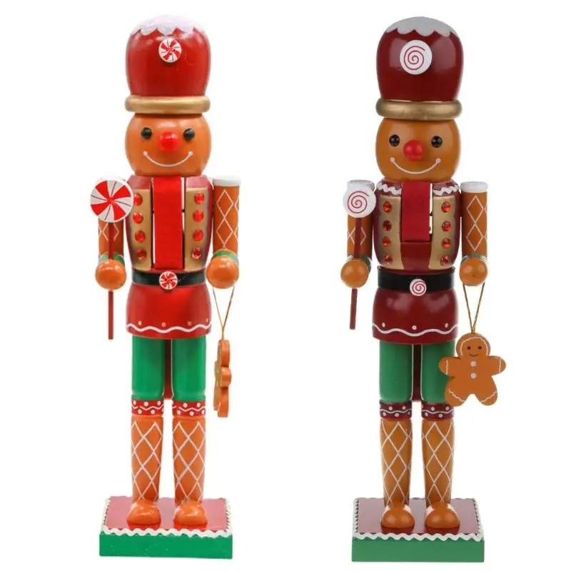 Q6PE 14 Inch Christmas Decor Gingerbread Man Nutcracker Soldier King Wooden Figurine