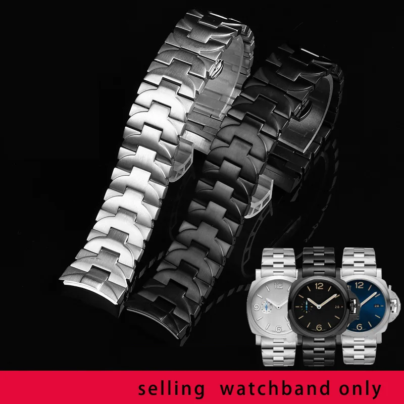 Solid stainless steel strap for Panerai watchband PAM441 111 stainless steel butterfly clasp men's watch chain accessories 24mm