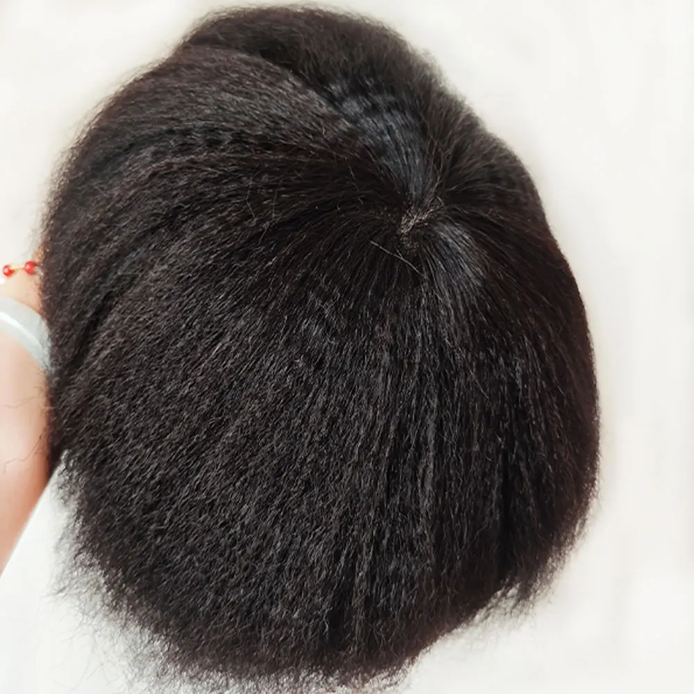 Short 15cm Yaki Straight Swiss Full Lace Human Hair Toupee for Men Hair Piece 10x8 Inch Fluffy Hair Replacement System Black 1B