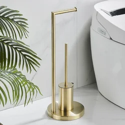 Golden Toilet Brush Holder with Toilet Paper Holder Stainless Steel Cleaning Tools Toilet Brushes Floor Standing Accesorio Baño