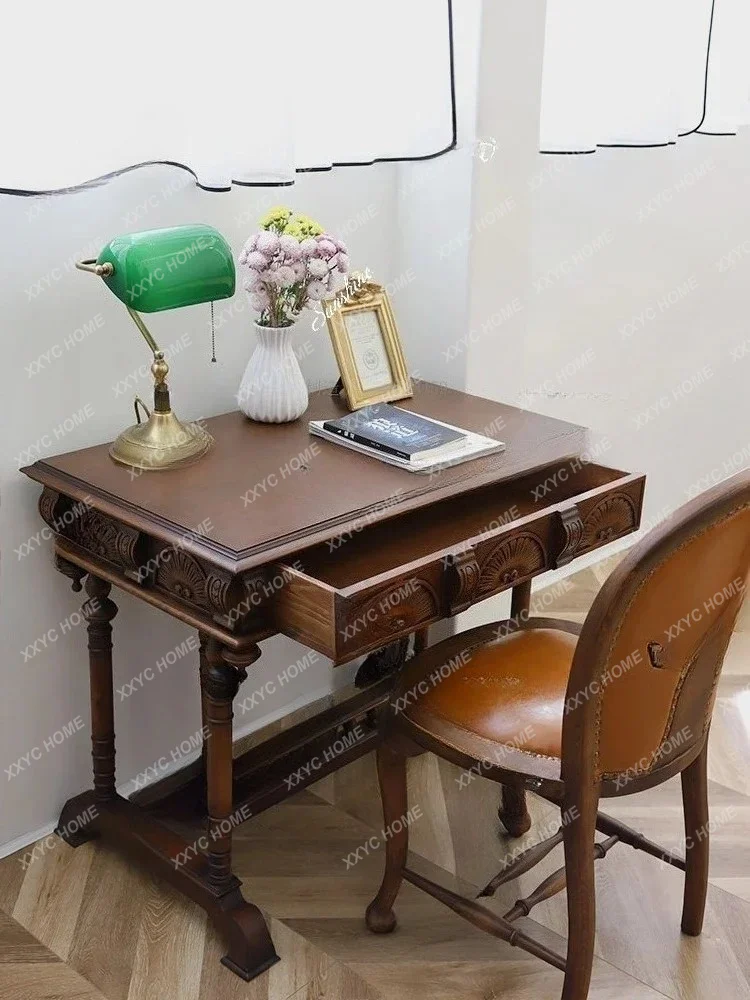 L solid wood retro old carving a draw writing table B & B nostalgic entrance