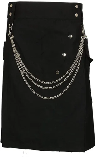 Imagen 2 del producto Falda para hombre Vintage Kilt Escocia Gótico Punk Moda Kendo Faldas de bolsillo Escocés Negro Moda Utilidad Kilt con cadenas de plata