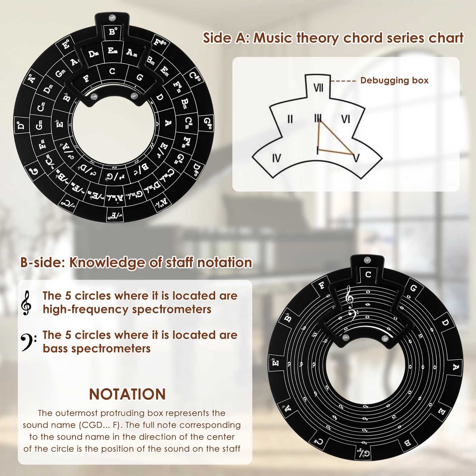 Circle of Fifths Wheel Guitar Music Theory Disc Circle of Fifths with Stand Holder Easy to Use Circle of Fifths Portable Circle