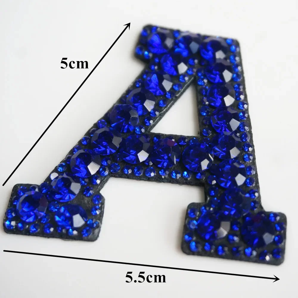 A-Z Rhinestone Alphabet Royal Blue English Letter Iron Sew On Patch Badge 3D Handmade Letters Bag Hat Jeans Clothes Applique DIY