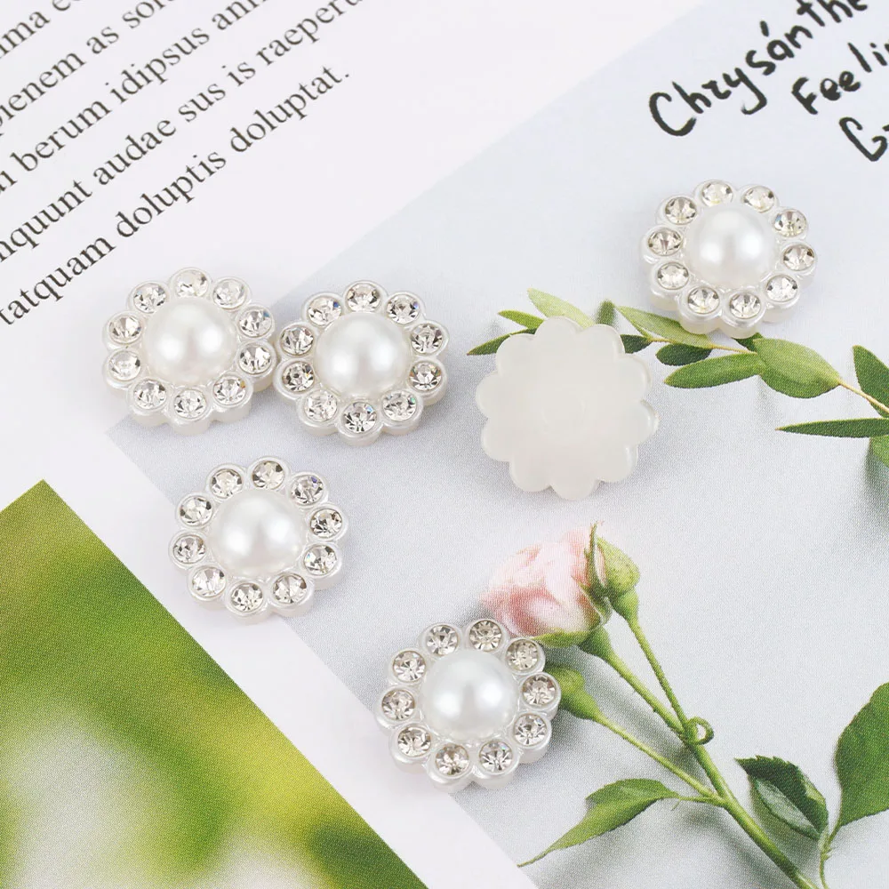50pcs White Flat Imitation Pearl Resin Pearl Flower Patches With Round Bases for DIY Hair Accessories Brooches Jewelry Making view 6