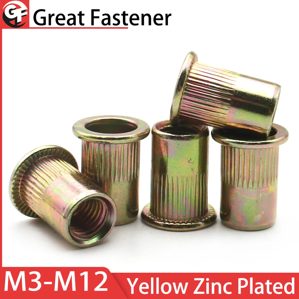 

2/5/10/20pcs High Strength Durable Reliable Knurled Flat Head Rivet Nuts M3 M4 M5 M6 M8 M10 M12 Heavy Duty Threaded Insert Zinc