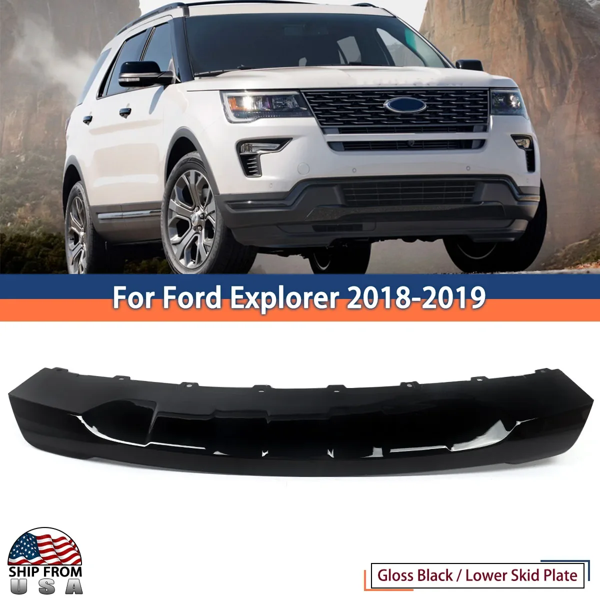 

For 2018-2019 Ford Explorer Front Bumper Lower Valance Skid Plate Gloss Black