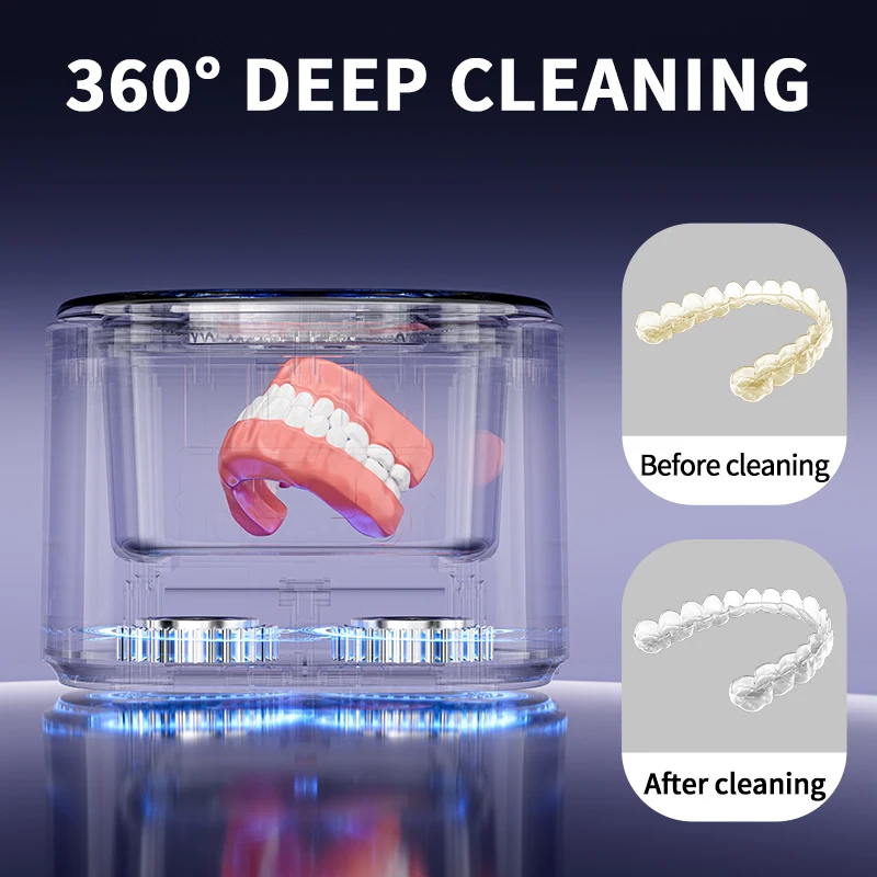 50KHZ Ultrasonic Braces Cleaning Machine USB Rechargeable Multi-Function Invisible Retainer Denture Machine for Jewelry High Fre