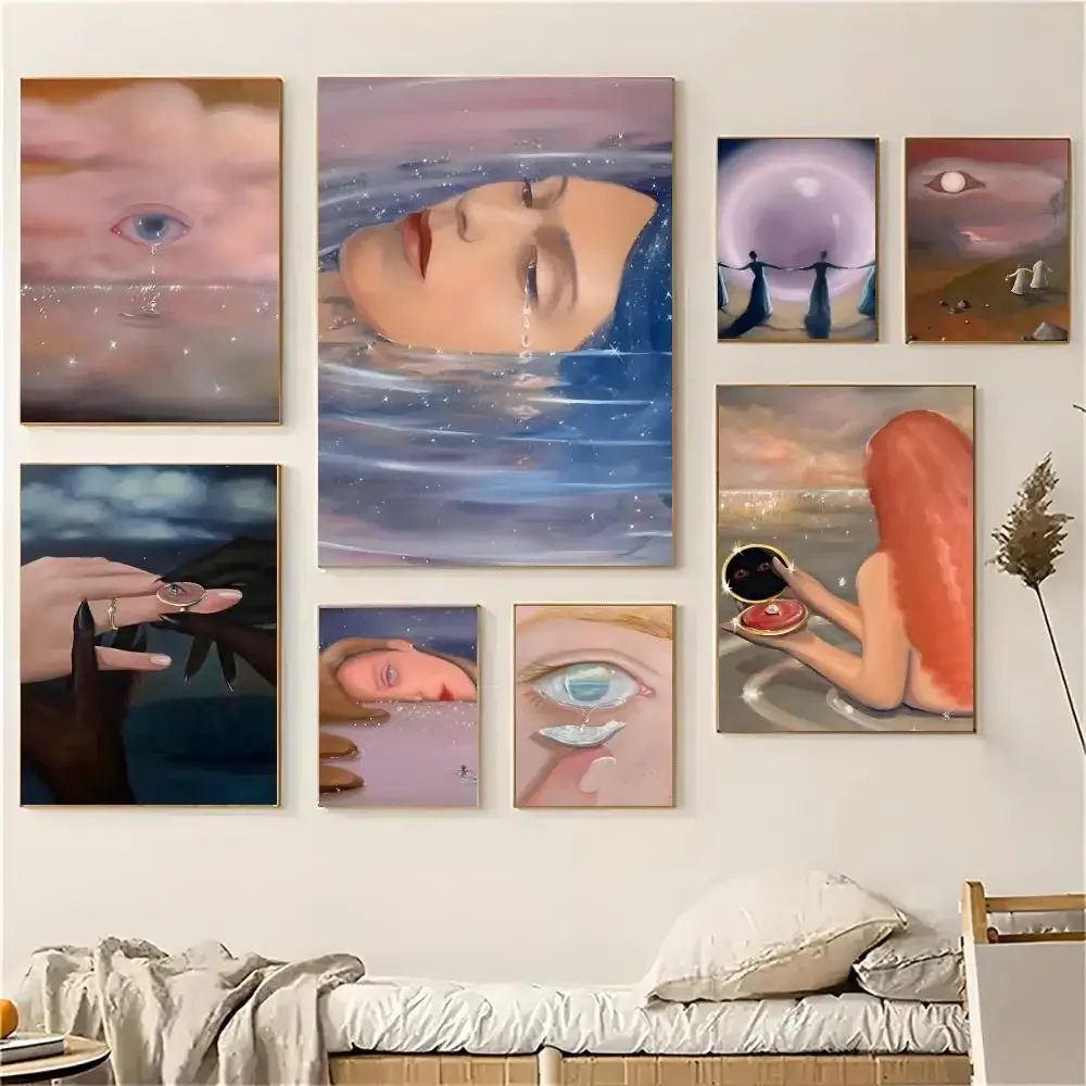 Illustration Pearls Scattered In The World Poster Self-adhesive Living Room Bedroom Party Bar Decor Moisture-proof