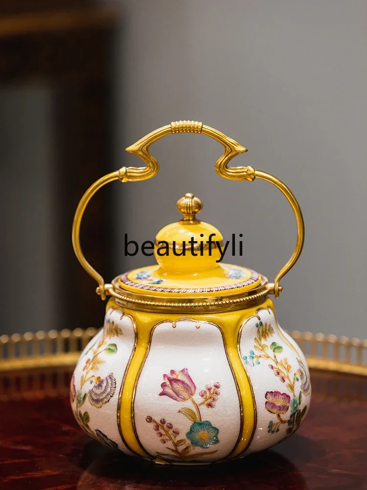 

Painted ceramic storage tank French classical restaurant tabletop decoration ornament storage tank light luxury brass