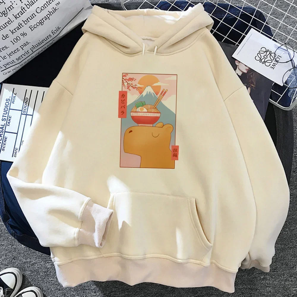 Capybara Graphic Printed Hoodies Women Korean Style Fleece Pullover Winter Autumn Funny Hooded Shirt Female Sweatshirt Clothing