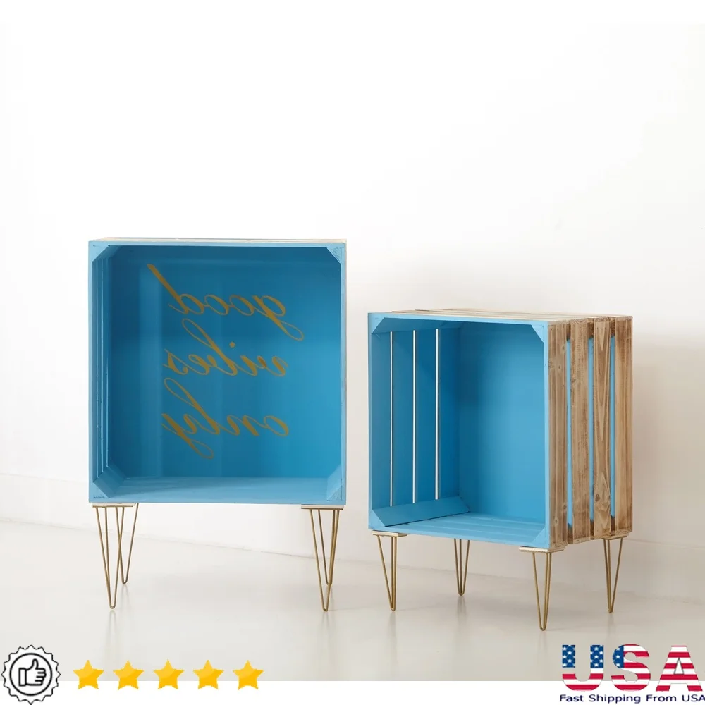 

Wooden Nested Storage Crates Set of 2 Inspirational Text Crate with Metal Legs Ideal Books Toys Crafts Fun Home Decor