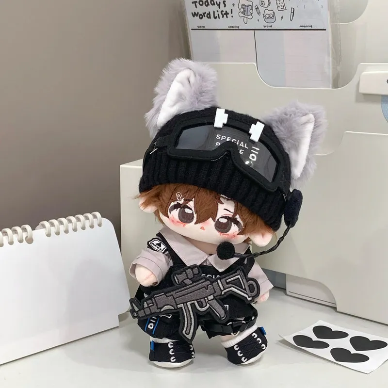 

Оригинальный комплект одежды для плюшевой куклы 20 см: крутой тактический костюм волка-коммандоса с шапкой и очками для переодевания мягких игрушек.