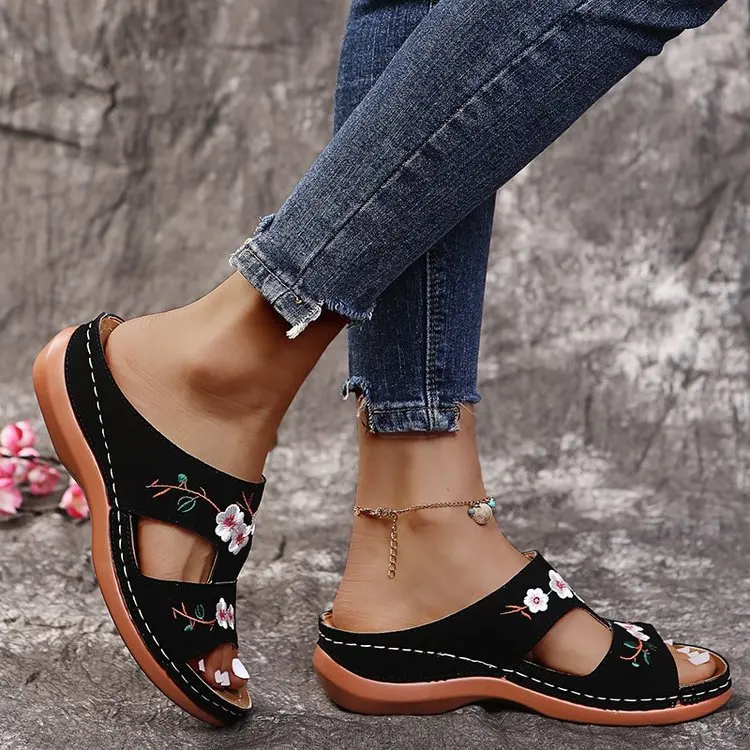 Summer Sandals Shoes Women Peep Toe Shoes Woman Floral Sandals Woman Comfortable Female Slippers Retro Sandals Zapatillas Mujer