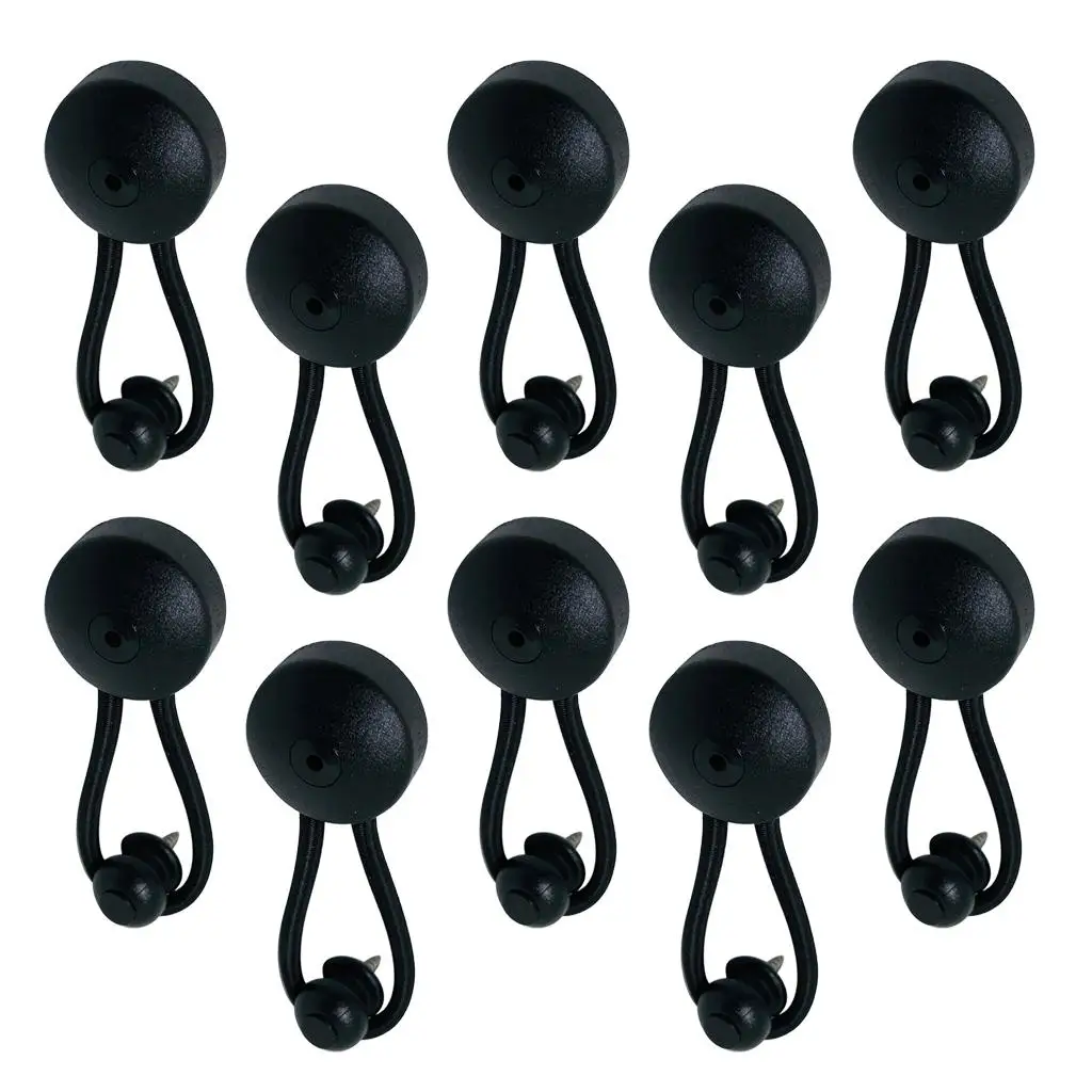 10Packs Bungee Shock Cord Clip Loop Black With Knob for Truck Tarp Canvas