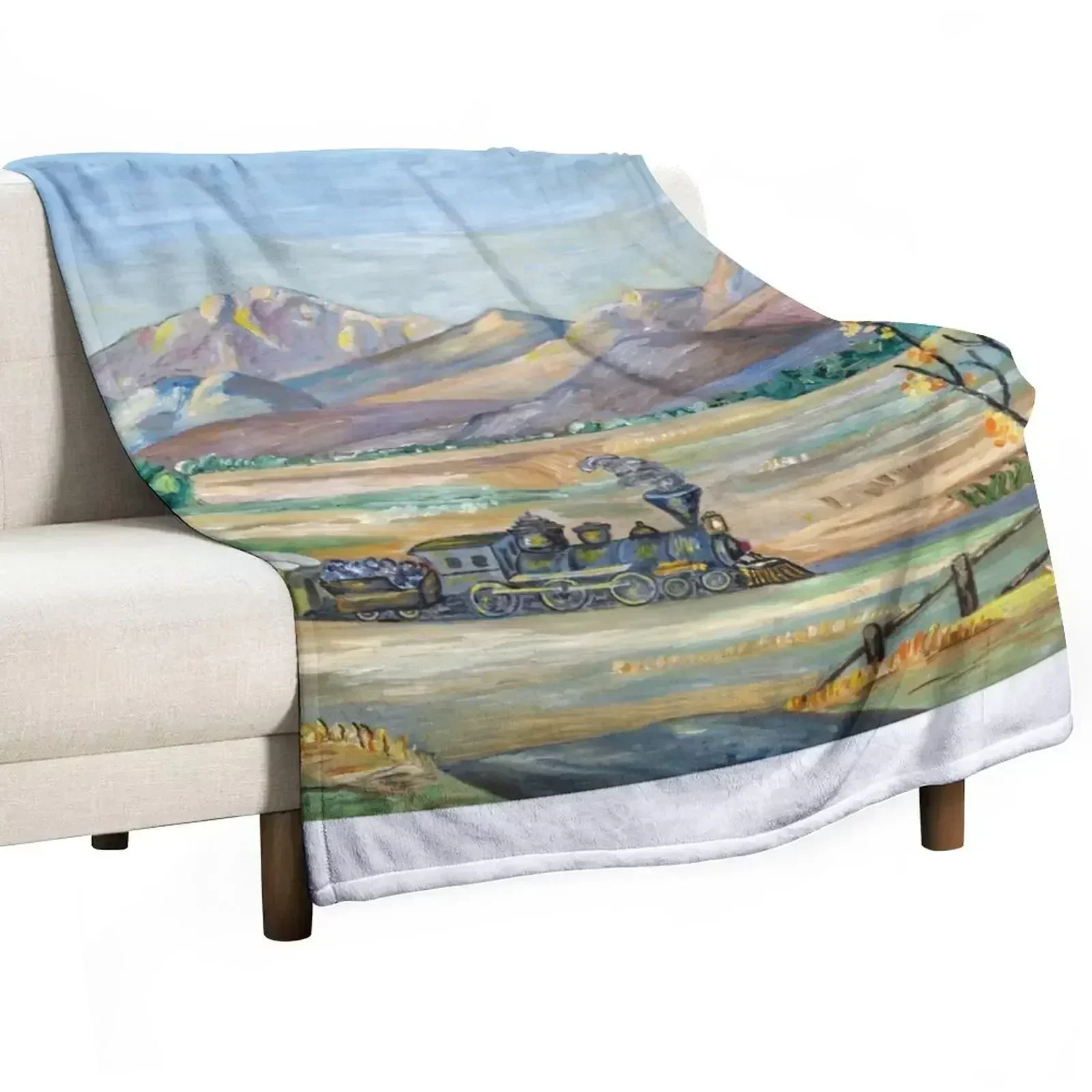 New A Train Moving Through Wild West Naive Painting Throw Blanket Tourist Beautifuls Blankets