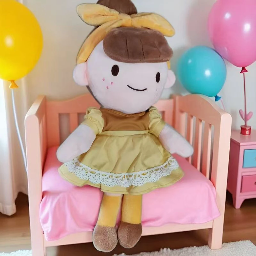 

Милая плюшевая кукла 30 см для девочек, мягкая улыбающаяся игрушка для комфорта с платьем и бантом для волос