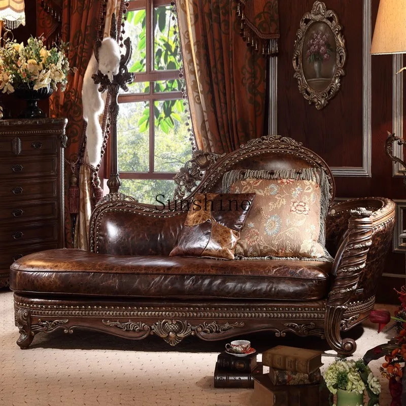 

American solid wood carving flower fabric princess sofa bedroom simple and modern