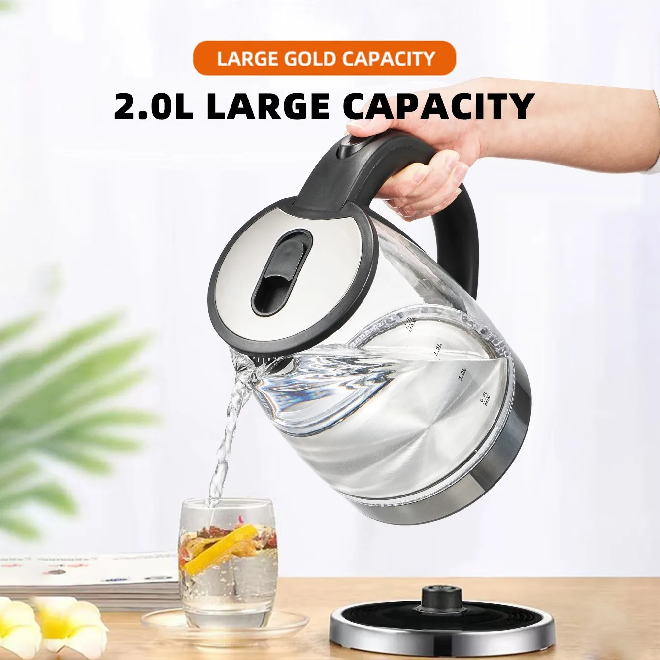 Multi‑Region 2L Blue Light Glass Water Kettle 110V 220V US/EU/UK/AU/Japan/Taiwan Plug Transparent Glass Electric Water Boiler