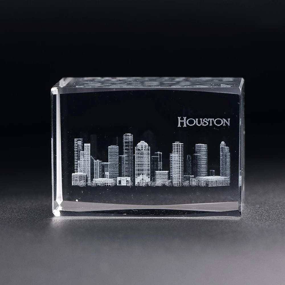 3D Laser Engraved Crystal Mini Skyscraper Model Inside Sculpture Desktop Figurine Ornamental Home  Decorations Geometric Artwork