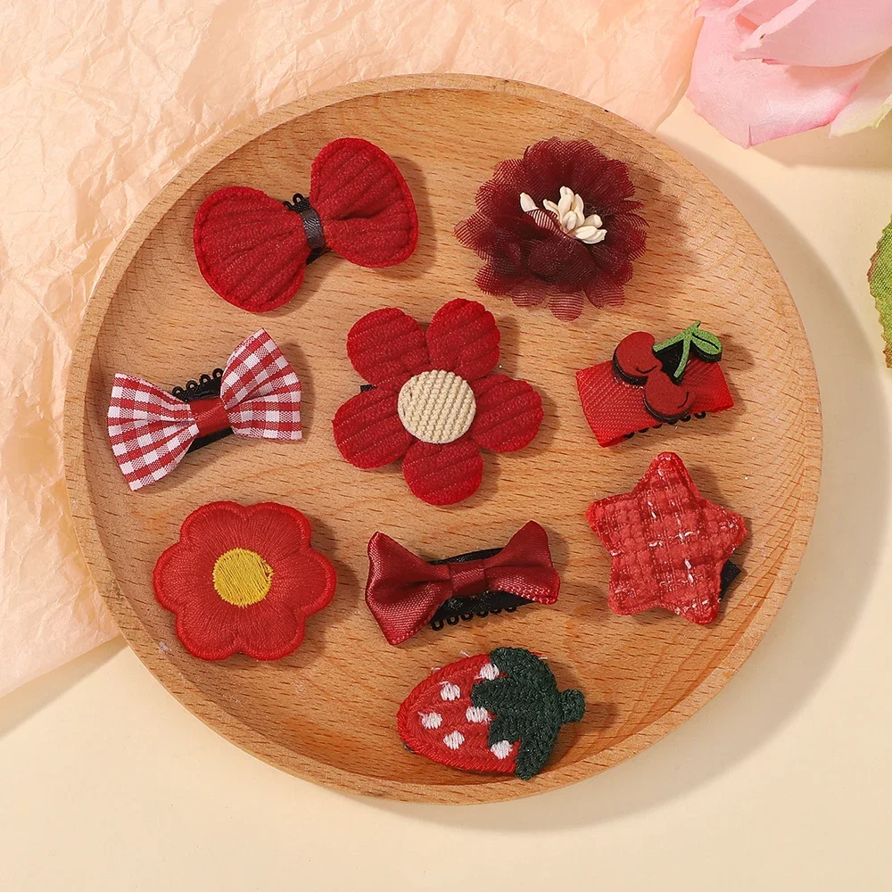 5Pcs/set Cute Cartoon Knitted Hair Clip for Baby Girl DIY Embroidered Rabbit Flower Fruit Shape Hair Accessories Festival Gift