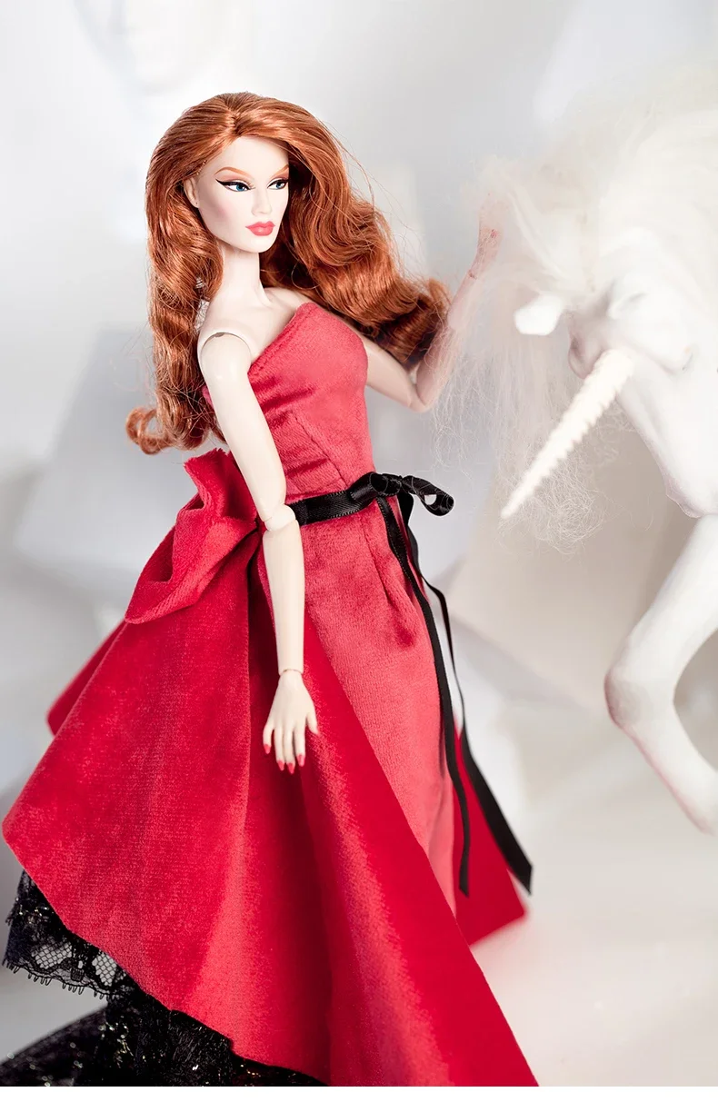 Vestido de novia rojo elegante para muñeca Barbie, traje hecho a mano, vestido de novia avanzado personalizado, accesorios de juguete para muñecas de 11,5 ", 1:6