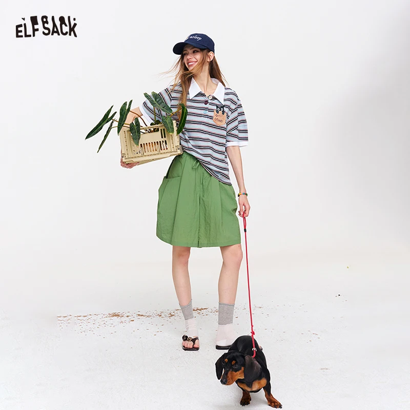 

ELFSACK Women's Elastic Waist Cargo Shorts with Pockets, Drawstring Loose Fit Casual Shorts, Quick Dry Summer Bottoms for Street