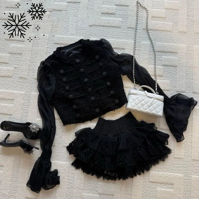 

Французский элегантный модный сладкий комплект из 2 предметов, женский кардиган в стиле Хепберн, топы + юбка, японская винтажная шикарная корейская популярная одежда